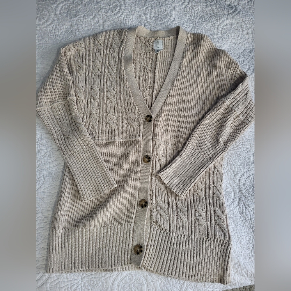 Joie Light Beige Cable Knit Cardigan, Size S